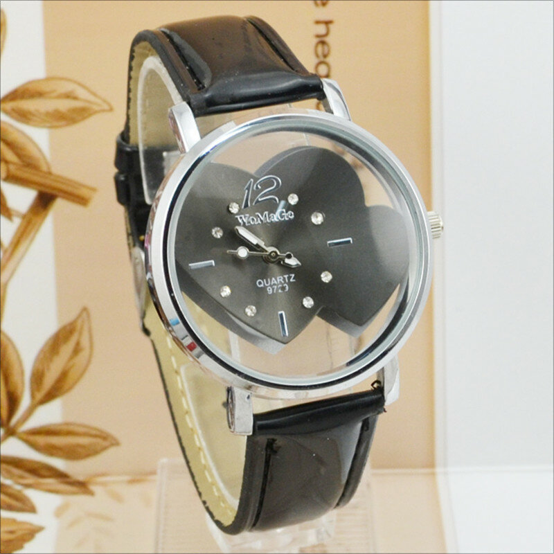 Reloj de moda para mujer, relojes de cuarzo con cinturón de cuero, relojes de corazón transparentes, reloj hueco bayan kol saati