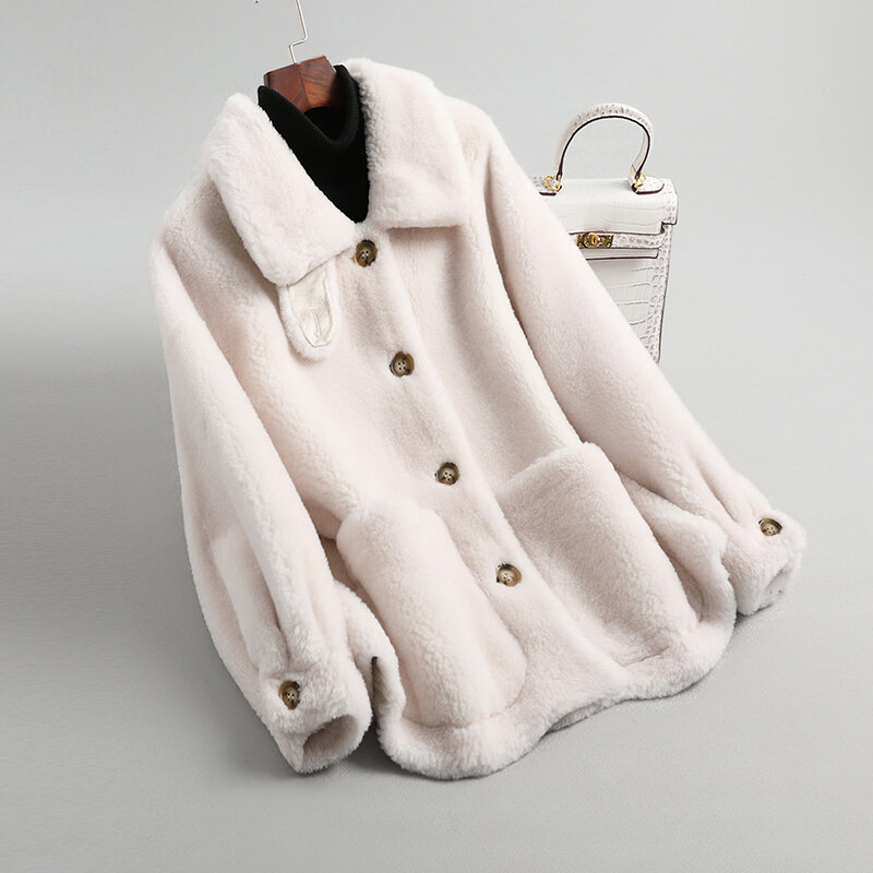 Manteau en polaire à Grain pour femme, veste ample en fourrure de mouton, coupe courte, style sauvage, automne et hiver