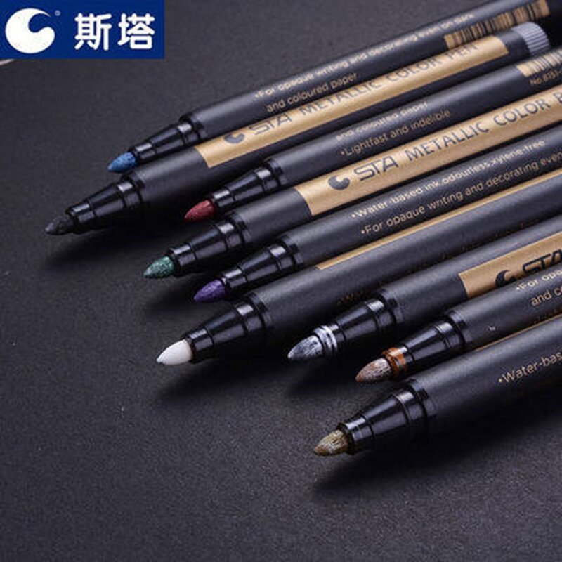 أقلام ماركر ملونة معدنية مائية 8151 STA, 10 ألوان ، بطاقة سوداء ، قلم تمييز ، اصنعها بنفسك ، طلاء ، تمييز ، قلم للكتابة