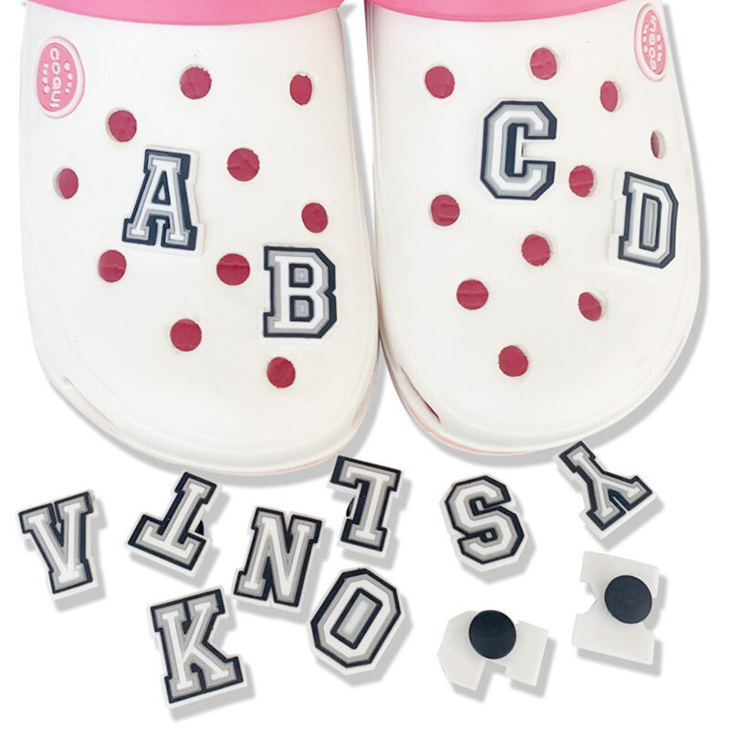 Hot 1pcs Letters Series PVC Shoe Charms Cartoon Alphabet Decorate Shoe Accessories Fit Buckle Kids Girls Adults X-mas Party Gift