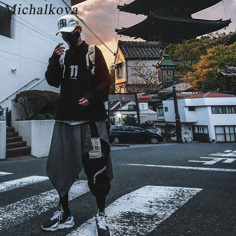 Michalkova нестандартный хип-хоп мужской пояс для юбки Harajuku Регулируемый уличный черный плиссированный фартук Готический подол для бега