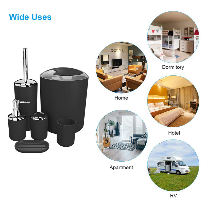 6Pcs Bathroom Accessories Set Toothbrush Holder Cup Soap Dispenser Dish Toilet Brush Trash Can for Bathroom Washroom Accessories