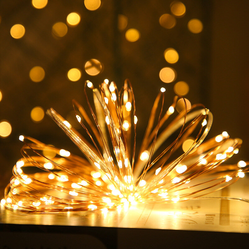 Guirnalda de luces LED de cobre con interruptor de encendido/apagado, guirnalda de Navidad para interiores, hogar, boda, decoración de Año Nuevo, USB