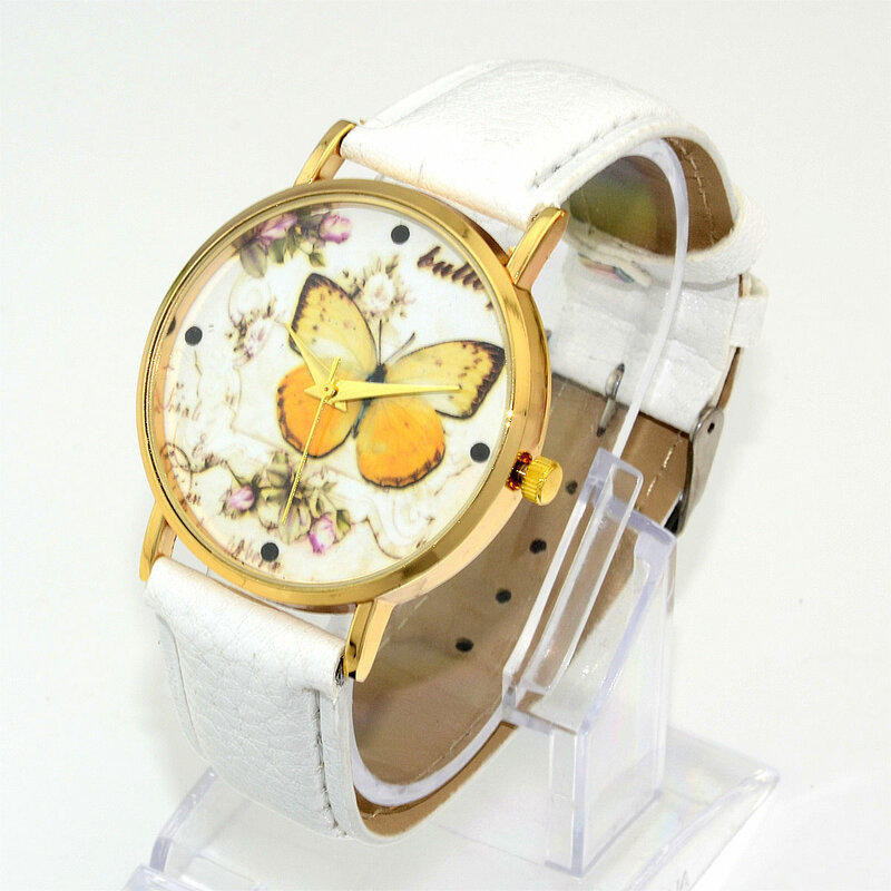 Beautiful Fresh Women's Watch Fashion PU Leather Band Butterfly Ladies Quartz Wrist Watches