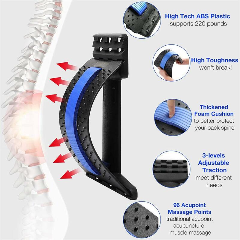 Multi-Level Adjustable Back Stretcher Trainer Acupuncture Massager Fitness Waist Neck Lumbar Cervical Spine Support Pain Relief
