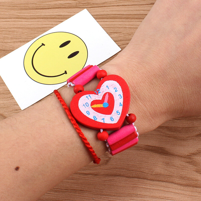 1PCS wooden watch shape bracelet children's birthday gift toys, boys and girls party gift color will be distributed randomly