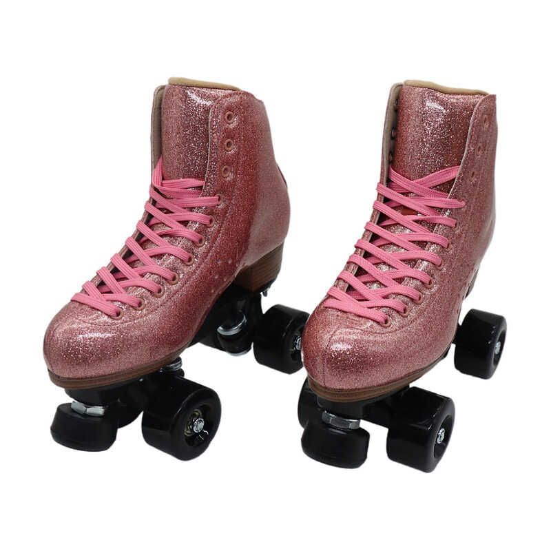 Женские Двухлинейные роликовые коньки, розовый квадроцикл, кожа из микрофибры, 4 колеса, спортивный патин, ботинки для катания на коньках, спортивные шестерни