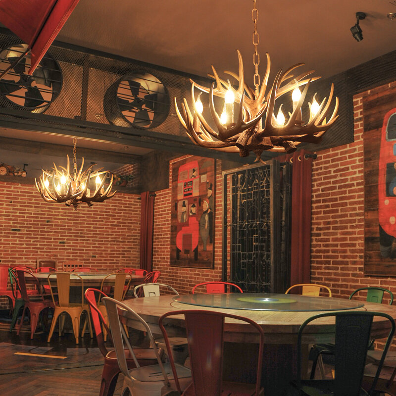 Ретро-люстра с рогами, декоративная лампа в стиле индастриал для ресторанов, Интернет-кафе, европейская люстра из смолы
