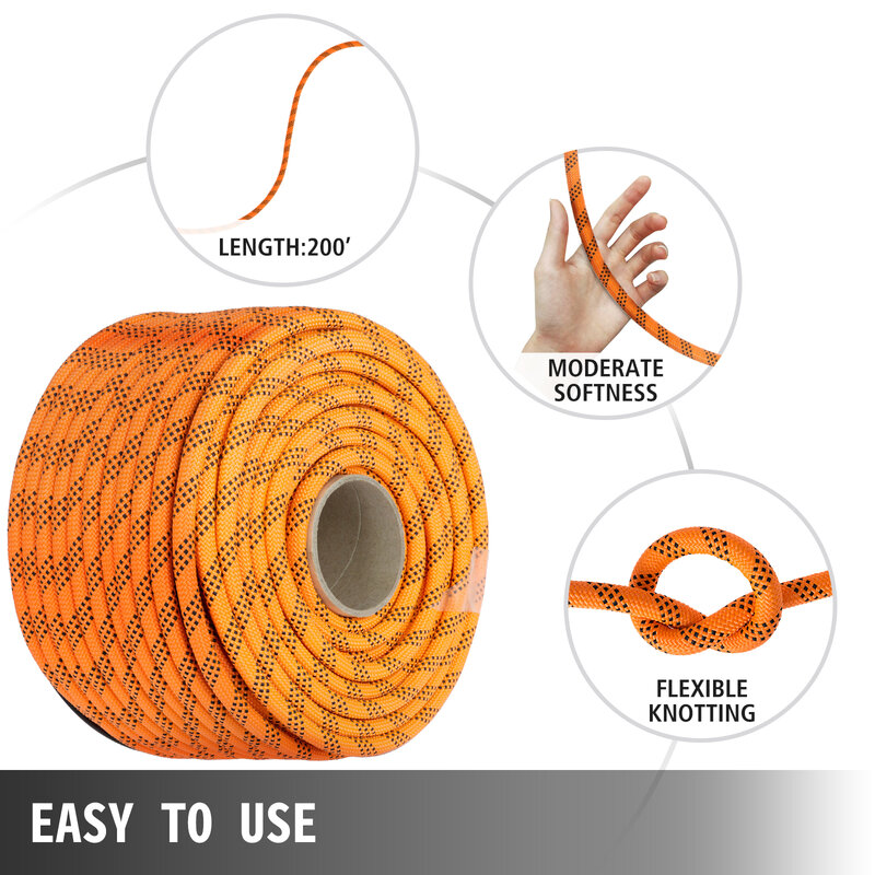 VEVOR 150/200 Feet Double Braid Portable Polyester Rope Pulling Rope Strong Clothesline retractable for Arborist Gardening Swing