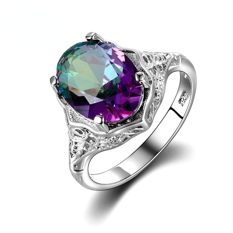 Genuíno arco-íris fogo místico topázio anel de prata esterlina 925, jóias finas, presente para mulheres, senhora, meninas, atacado