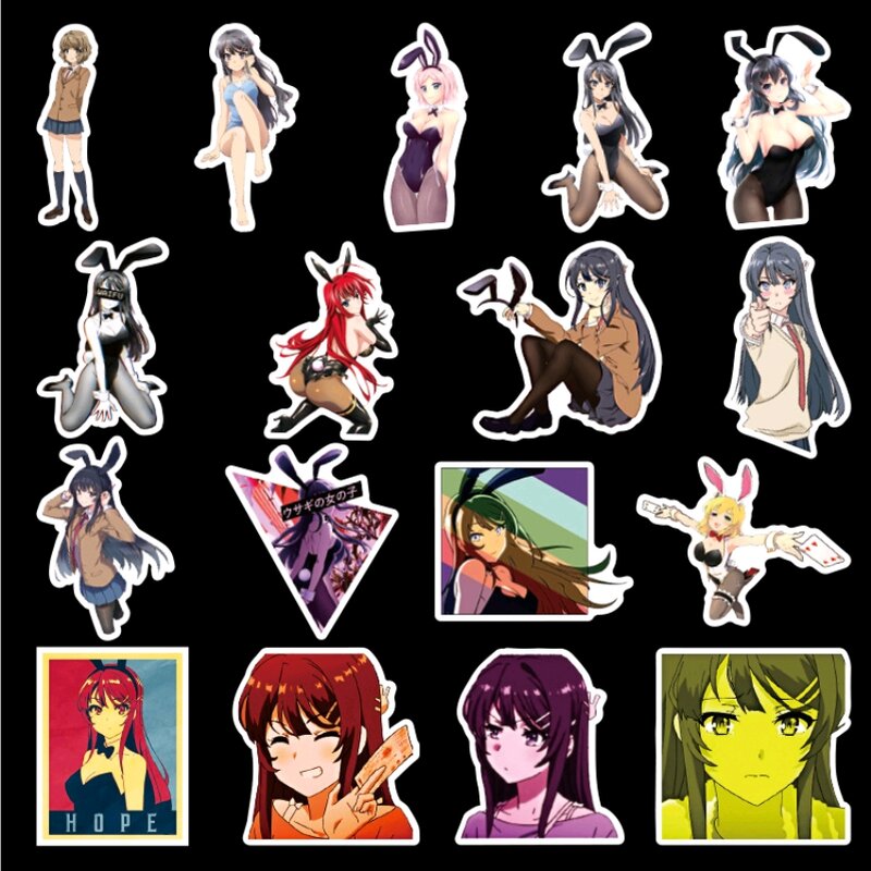 Pegatinas de Anime Dangan Rondo Assassination Classroom Bunny Girl para portátiles, maletas, monopatines, 50 pegatinas de PVC