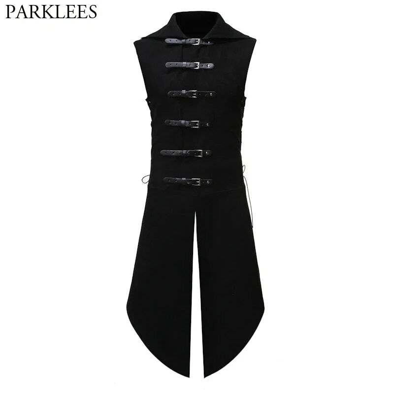 Men's Black Gothic Steampunk Velvet Vest Medieval Victorian Double Breasted Men Suit Vests Tail Coat Stage Cosplay Prom Costume