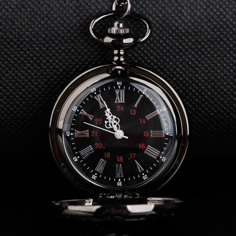 Hot Sale Roman Numerals Black Dial Quartz Pocket Watch Classic Clock Pendant Unisex High Quality Vintage Necklace Pendant