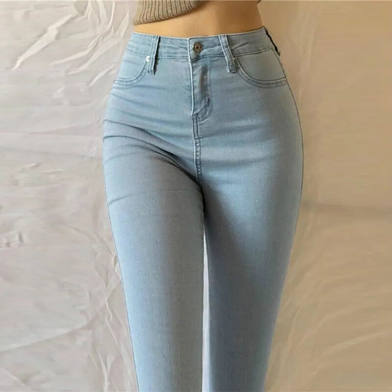 Calça jeans de cintura alta feminina, tamanho grande, moda coreana, jeans stretch fina, calça apertada para primavera e outono, sexy