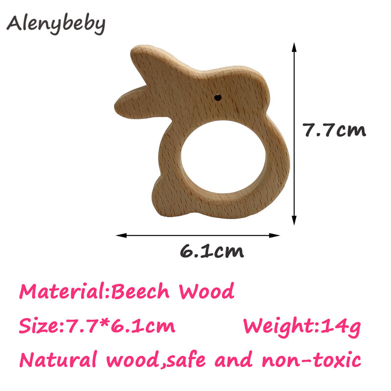 Baby Wood Teething Rings Pain Relief Natural Wood Rabbit Toys Unfinished Wooden Teether Animals for Infant Toddler Shower Toys