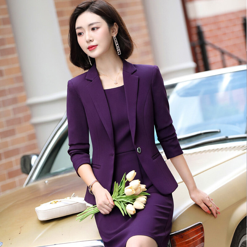 Mode-Stile Formale Frauen Anzüge mit Kleid und Jacken Mantel OL Stile Damen Büroarbeit Tragen Professionelle Blazer
