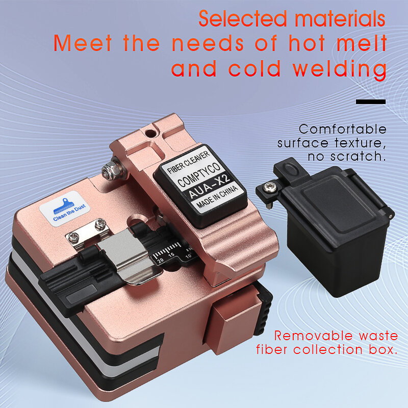 COMPTYCO AUA-X2-cuchilla de fibra de alta precisión con caja de residuos, FTTH, conexión en frío de fibra óptica, cortador de Cable de fusión en caliente, herramientas
