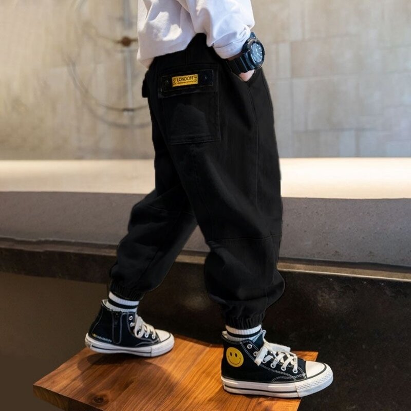 Hot Sale Boys Cargo Pants 2022 New Cotton Korean Casual Pants Children Spring Autumn Trousers Splicing Large Pockets 4-13 Years