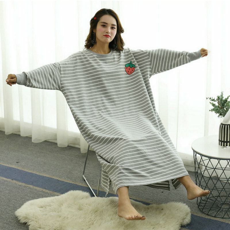Ночная рубашка женская с длинным рукавом, ночная сорочка в стиле оверсайз, мультяшная Пижама, удобная одежда для сна