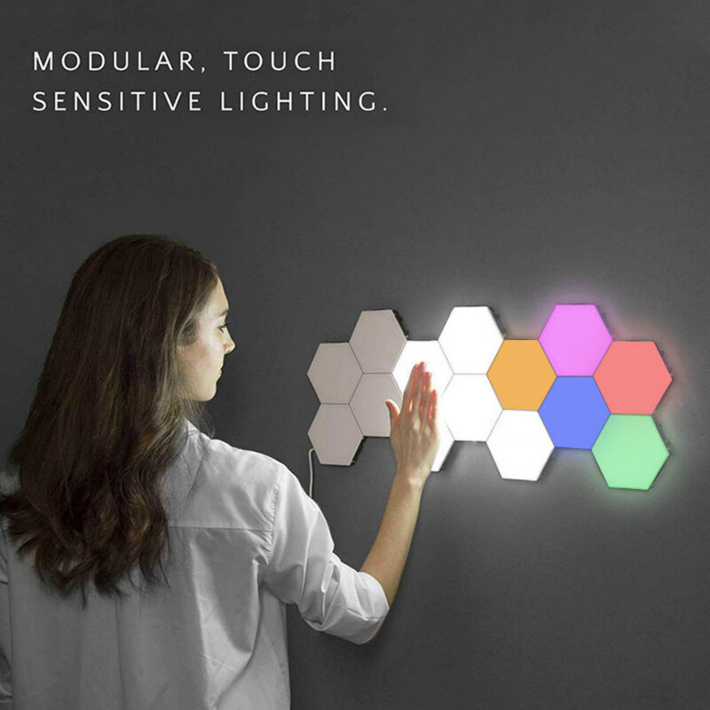 Lámpara LED Hexagonal de pared para decoración del hogar, luz nocturna con Sensor táctil, cuántica, magnética, para dormitorio