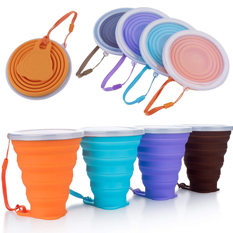 Tazas plegables de silicona para viaje, taza de agua de grado alimenticio sin BPA, retráctil, portátil, de color, al aire libre para café, 270ml