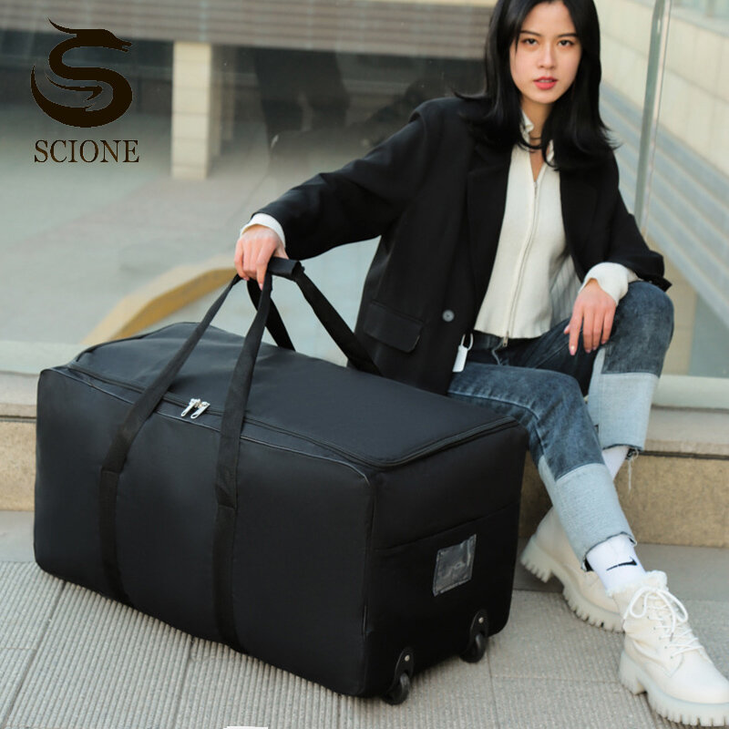Bolsa de viagem unisex xa275m, bolsa portátil de grande capacidade para bagagem, com rodas, saco de armazenamento nas cores preto oxford 2021