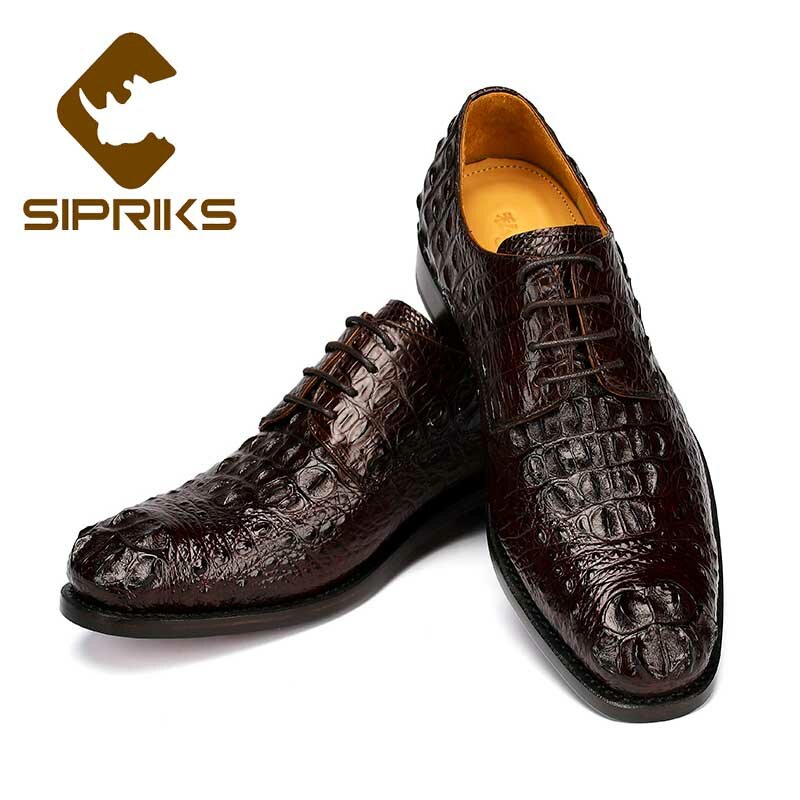 Туфли Sipriks мужские темно-коричневые из крокодиловой кожи, на шнуровке, с подошвой 45