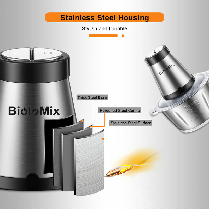 Stainless steel 2 Speeds 500W 2L big capacity Chopper Meat Grinder Household Mincer Food Processor