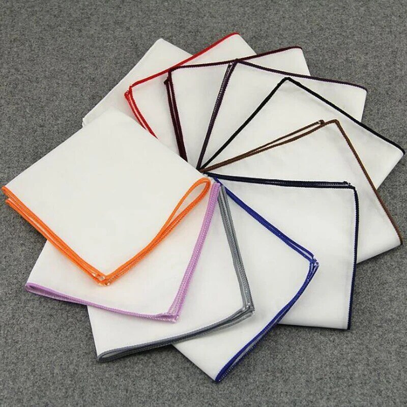 GUSLESON-pañuelos simples de color blanco puro para hombre, pañuelos con bordes de colores, bolsillos cuadrados informales de negocios, pañuelos de boda