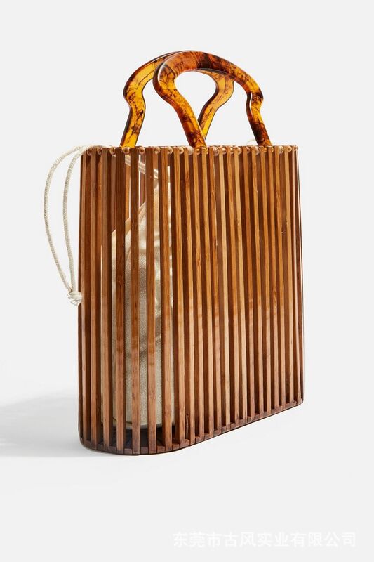 Fosizzo moda alça superior saco de bambu moda grande capacidade tote saco duro alça para o verão 2020 topos saco de praia fs5072