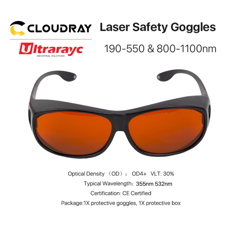 Ultrarayc Laser Goggles, Tamanho Médio, Tipo B Óculos de Proteção, Proteção Shield para UV e Laser Verde, Óculos de Segurança, 355 nm, 532nm