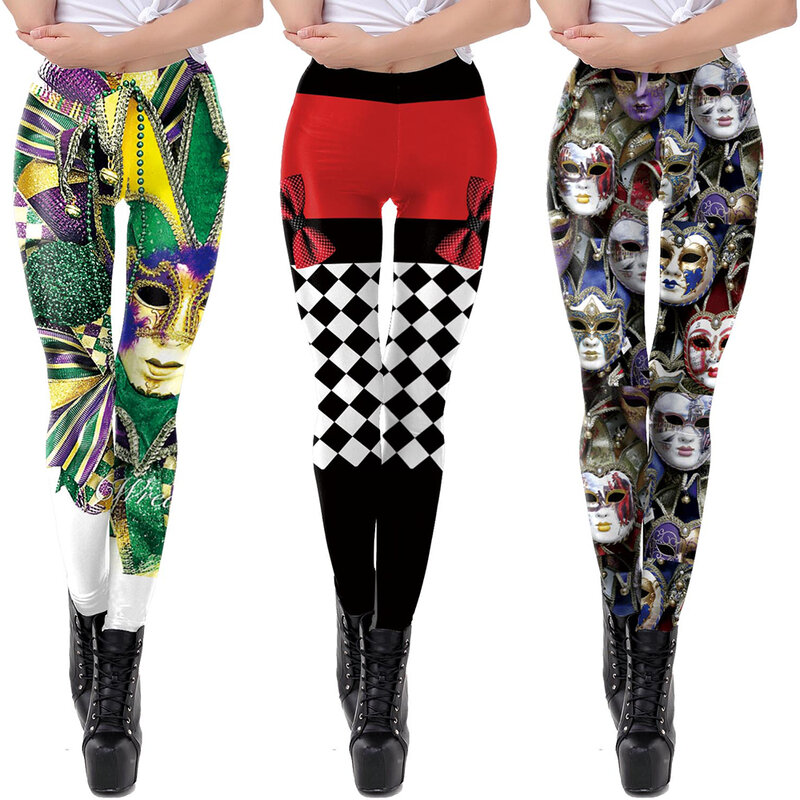 FCCEXIO – legging imprimé masque amusant, pantalon de Fitness à la mode pour femmes, pantalon d'entraînement imprimé 3D