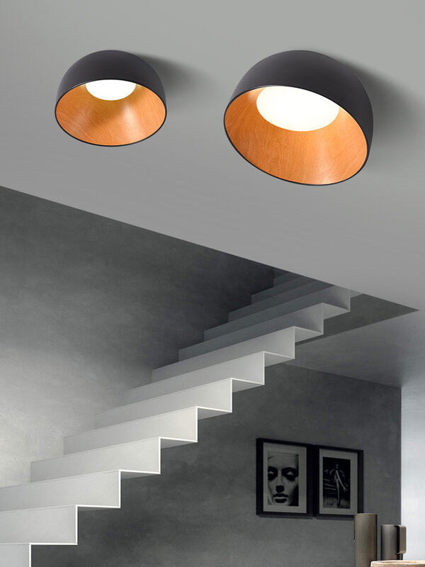 Plafonnier LED en bois au design moderne simpliste, éclairage d'intérieur, luminaire décoratif de plafond, idéal pour un balcon, un couloir ou une chambre à coucher, disponible en noir ou en blanc