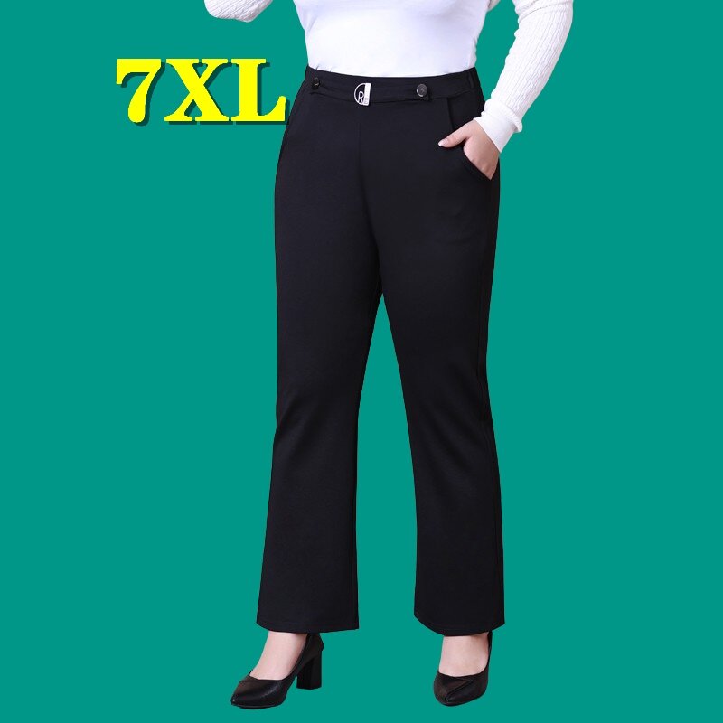 Pantalones de cintura alta para mujer, ropa de talla grande, Pantalones de pierna ancha, negro, 5XL, 7XL, moda informal, nuevo envío gratis