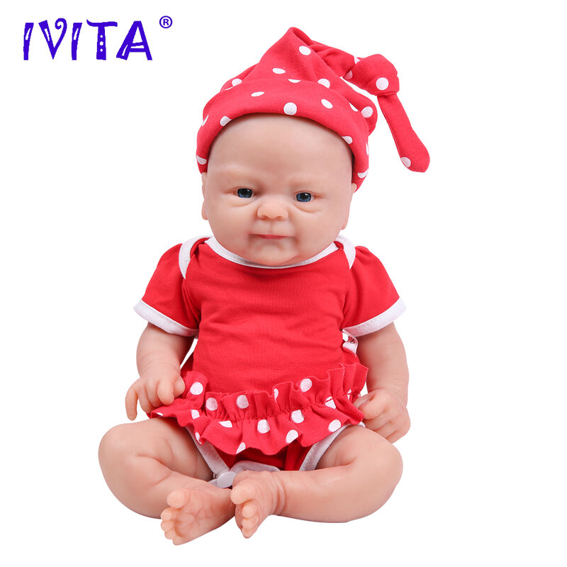 IVITA WG1512 36cm 1.65kg Full Body Silicone Bebe Reborn Doll with 3 Colors Eye Realistic Girl Baby Toy for Children with Clothes