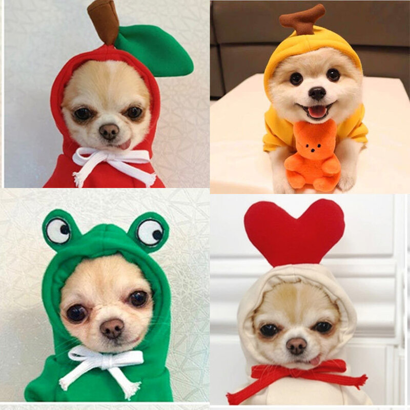 작은 개를위한 따뜻한 강아지 키티 강아지 겨울 옷 프랑스 불독을위한 귀여운 과일 고양이 코트 후드 양털 애완 동물 의상 자켓