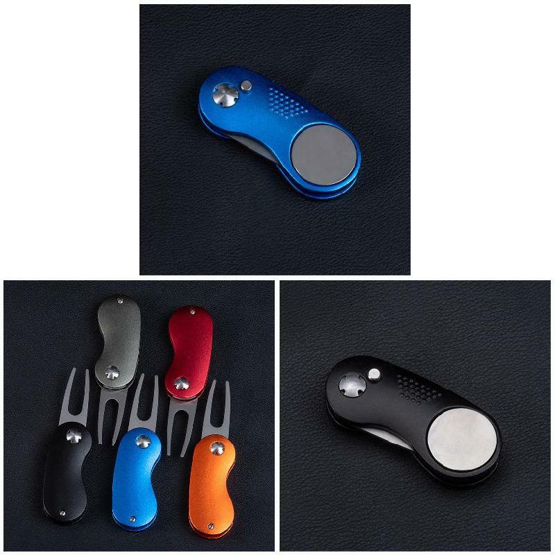 Metal Foldable Golf Divot Fork Tool with Button Magnetic Ball Marker Portable for Golf Club Golf Accessories 골프 WHStore