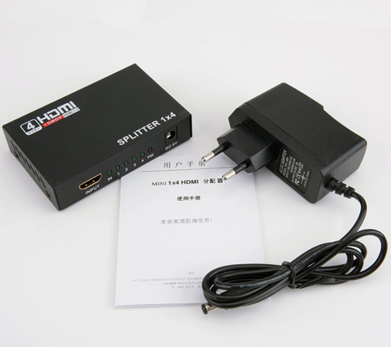 1 dari 4 HDMI Splitter HDCP 4K Power Penguat Sinyal 1080P 3D 1X4 Audio Spliter HDMI Converter HDMI Adaptor