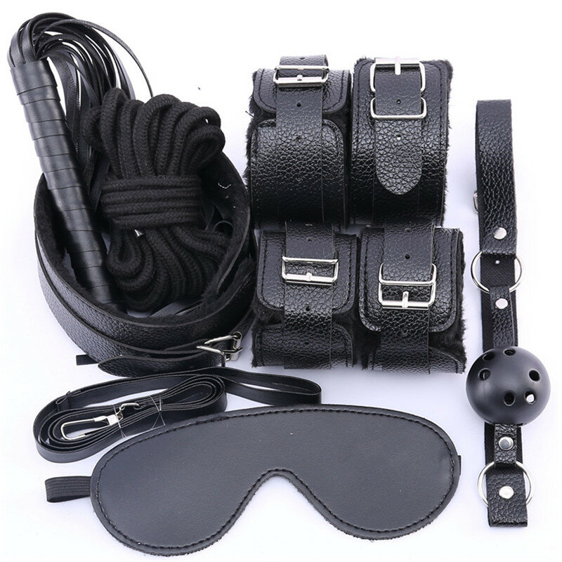 10 Pcs/set Sex Products Erotic Toys for Adults BDSM Sex Bondage Set Handcuffs Nipple Clamps Gag Whip Rope Sex Toys For Couples