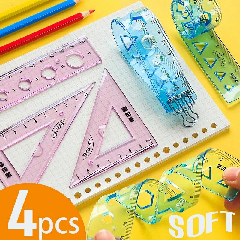 4Pcs/Set Ruler Soft Geometry Maths Drawing Compass Stationery Rulers Mathematical for student