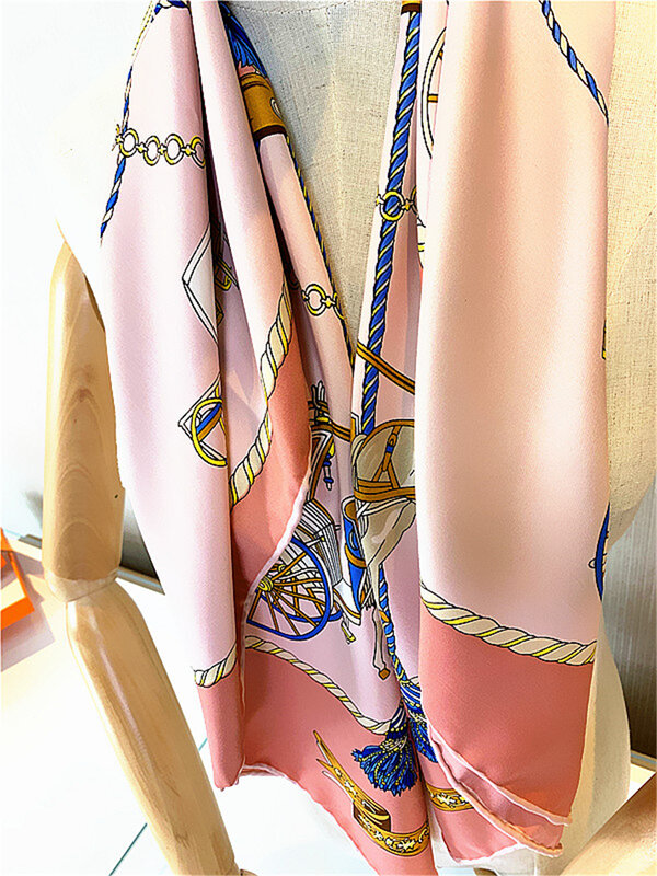 Pañuelo cuadrado de sarga hecho a mano para mujer, cadena de carro de prensado, bufanda cuadrada, toalla de playa, pañuelo de caché