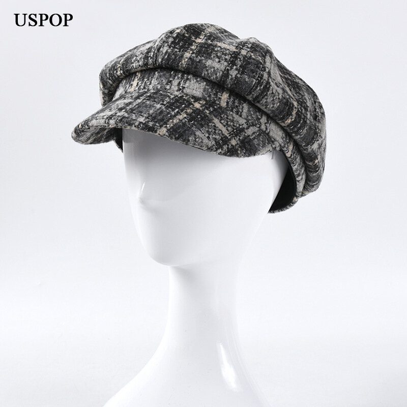USPOP Mới Mùa Đông Mũ Len Kẻ Sọc Hình Bát Giác Nón Vintage Che Nắp Áo Mũ Nồi