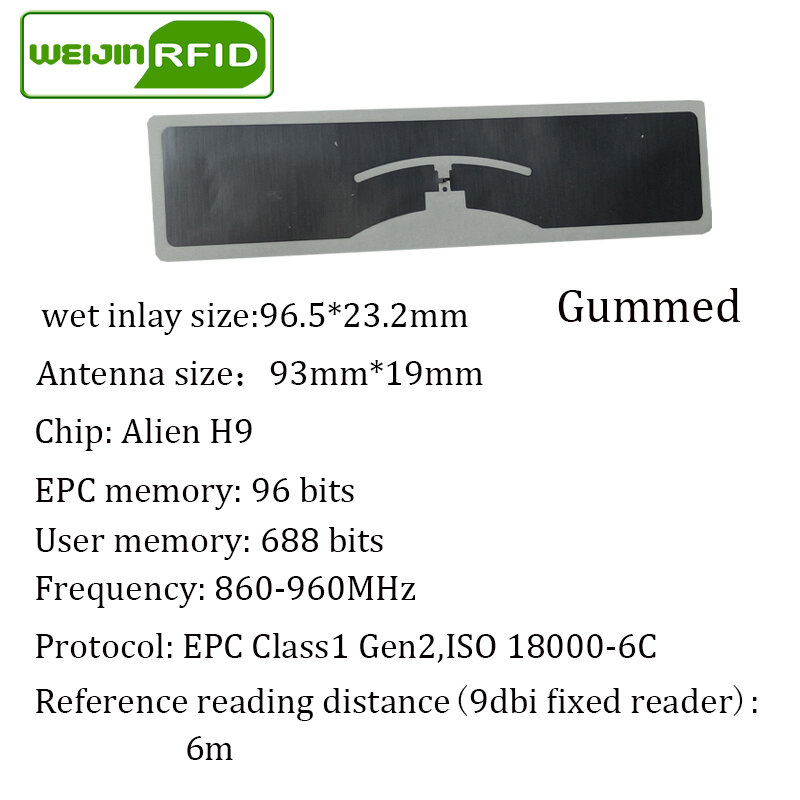 Etiqueta Adhesiva RFID UHF Alien 9654/9954, wet instay915mhz, 900, 868mhz, 860-960mHiggs9, EPCC1G2, 6C, inteligente, pasiva