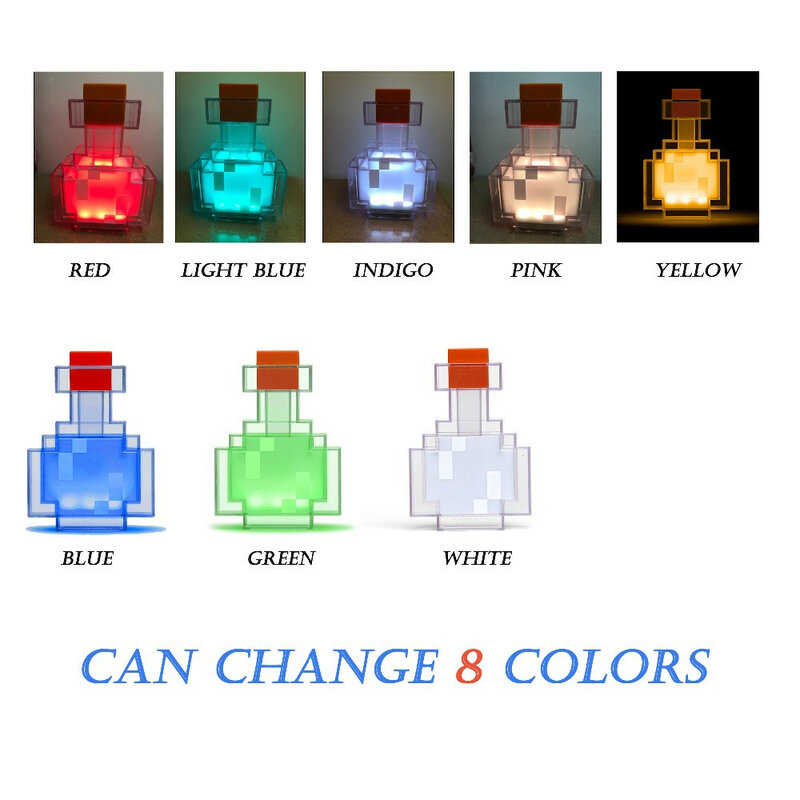 Color Changing Potion Garrafa Night Lamp, ilumina-se e interruptores entre 8 cores diferentes, Shake Toy Control, lâmpada da noite