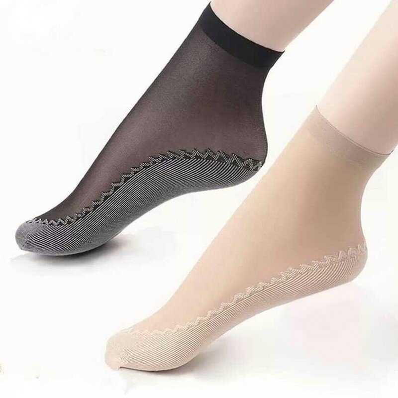 Summer Soft Silk Socks Women Cotton Breathable Bottom Non-Slip Transparent Thin Socks Ladies Short Sock Nylon Slippers Sock