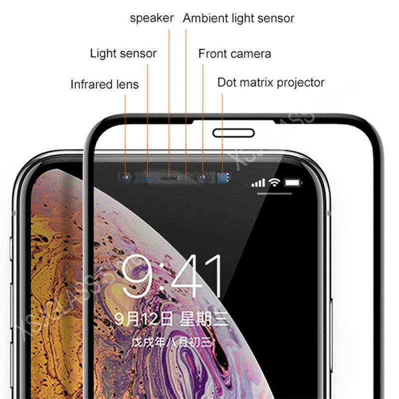 กระจกนิรภัย9D 3ชิ้นสำหรับ iPhone 14 12 13 11 PRO MAX ตัวป้องกันหน้าจอขนาดเล็กสำหรับ iPhone XR XS MAX 7 8 6S PLUS กระจกเต็มจอ