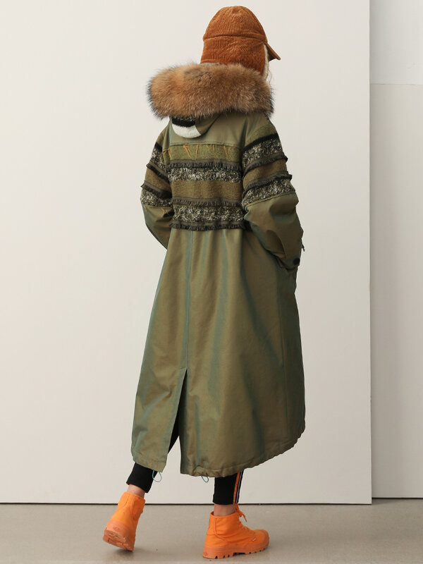 Donsjas-chaqueta con capucha de piel de mapache para mujer, plumón de pato blanco cálido y largo, desmontable, informal, Original