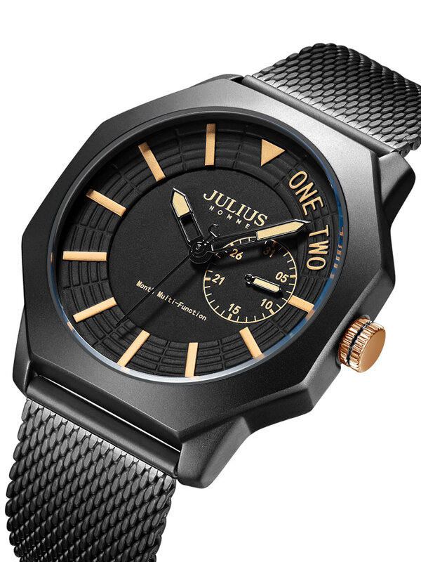 Julius-reloj con fecha automática para hombre, pulsera de acero inoxidable con diseño japonés Mov, no elegante, caja de regalo de cumpleaños, Padre