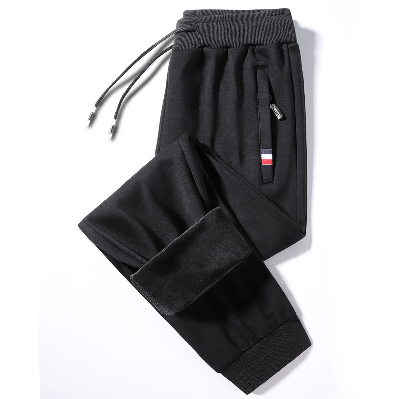 Calças casuais masculinas de estilo novo, algodão puro de alta qualidade além de veludo calças esportivas quentes tamanho grande M-5XL calças masculinas de cor sólida