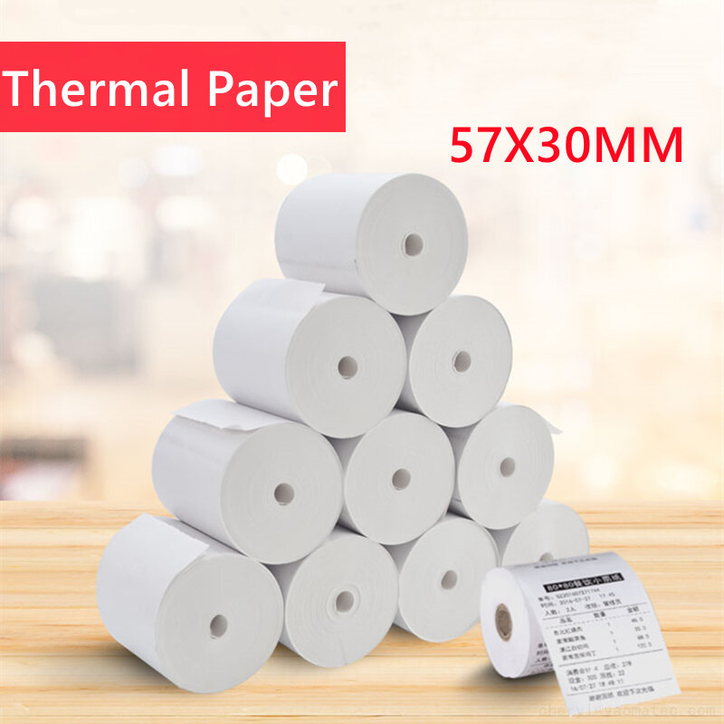 20 rolos 57*30mm papel de impressão térmica 6.5 medidores de papel térmico para caixas registadoras pos impressora acessórios